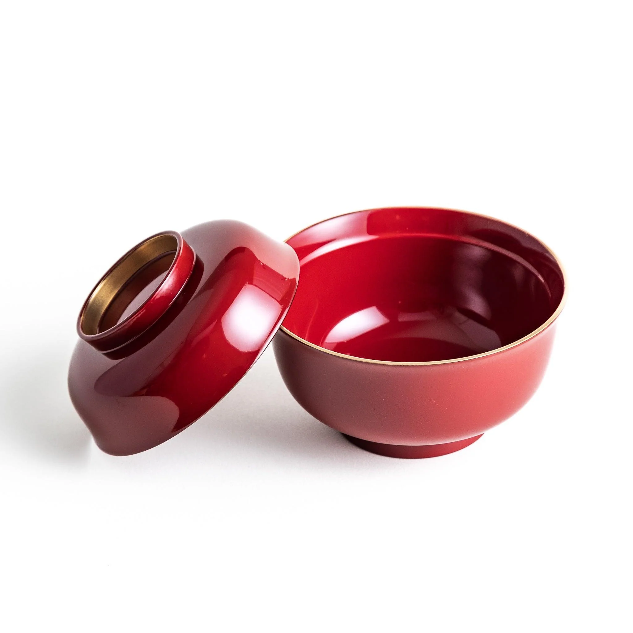 Vermilion Curved Miso Soup Bowl with Lid - Image 5